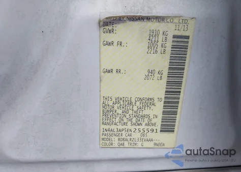 2014 Nissan Altima 2.5 S z USA, uszkodzony, nr VIN 1N4AL3AP5EN255591